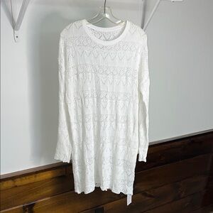 Cici Bird Knit White Long Sleeve Dress or‎ Swim Cover- XL